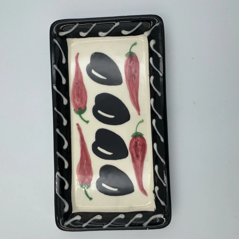 Crate & Barrel Debby Segura‎ Olive Pepper Tray Set Italy 1999 Ceramic